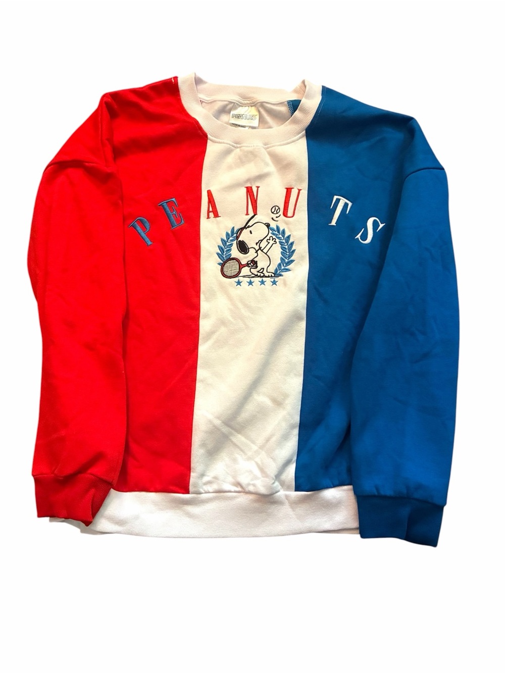 NWT Peanuts Snoopy Tennis Sweatshirt Colorblock Red White Blue XXL